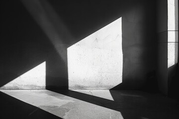 Leinwandbilder - Shadows create geometric patterns on a textured wall in black and white during the afternoon