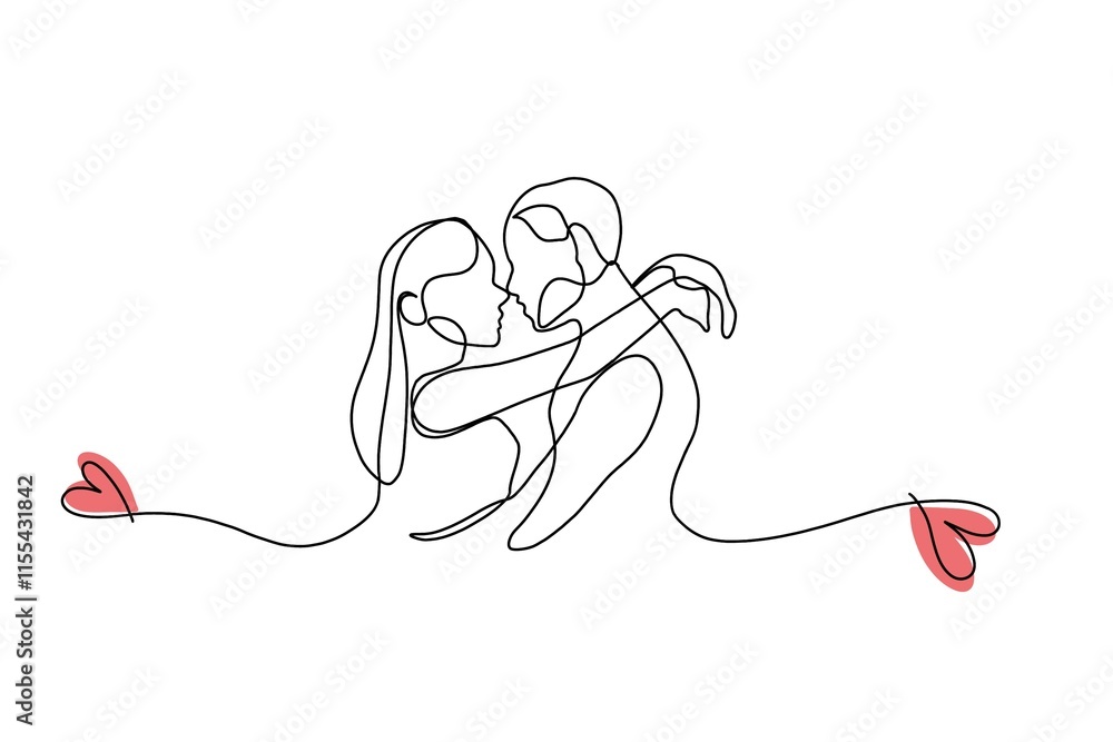 Continuous line drawing of loving couple. Couple hugging line art ...