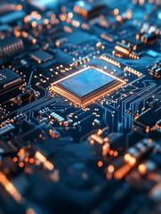 Poster - HighTech Microchip on Circuit Board with Illuminated Connections : Generative AI