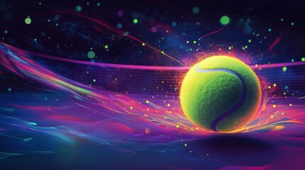A tennis ball is sitting on a tennis court