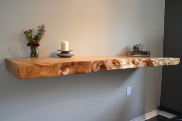 Poster - Wall-mounted wooden desk with a minimalist design ideal for small spaces and modern home offices