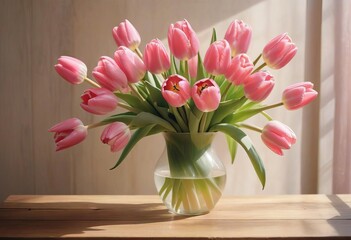 Wall Mural - Capturing Love with Pink Tulips in Soft Light