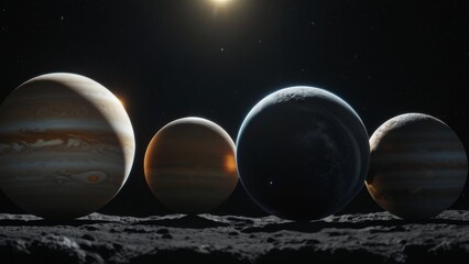 Wall Mural - four planets are shown in the image, with the largest one being jupiter