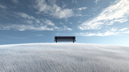 Poster - A bench is sitting on a snowy hill