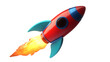 © john - Bright 3D illustration of a red rocket with blue fins and a flame, showcasing a playful and vibrant design. Ideal for space-themed digital art. Isolated on transparent background, png.