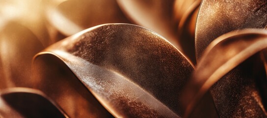 Wall Mural - Abstract close-up of bronze-toned, curved leaves with soft lighting.