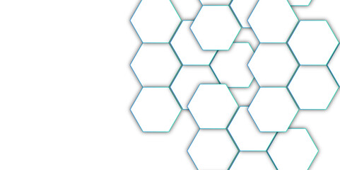 Fototapete - Abstract seamless hexagon pattern background. luxury white pattern geometric mesh cell texture .Hexagon blue 3d background design . Design with hexagonal molecular structures in technology