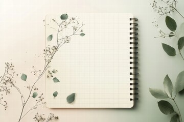 Fototapete - Minimalist planner layout featuring grid lines and botanical accents for creative organization and planning needs. Generative AI