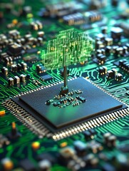 Aufkleber - Green Digital Cloud Growing from a Computer Microprocessor : Generative AI
