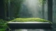 © Ceyhun - Abstract grass-covered podium in a futuristic garden