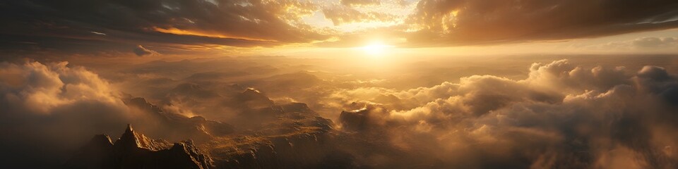 Poster - Aerial panorama of the rugged terrain leading to the Base of the Towers lookout. with dramatic clouds and golden light enhancing the scene. in 4K resolution