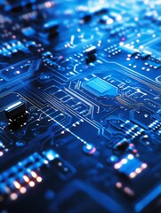 Aufkleber - Abstract Highly Detailed Blue Circuit Board with Electric Patterns : Generative AI