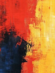 Poster - Vibrant Abstract Oil Painting with Bold Red Yellow and Black Brushstrokes on Canvas : Generative AI