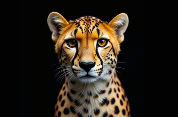 Sticker -  A close up of a cheetah's face on a black background