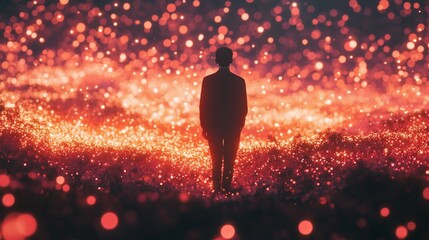 Wall Mural - Silhouette of person in glowing red field.