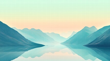 Aufkleber - Mountain range with winding river under a serene pastel sky during early morning light. Generative AI
