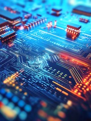 Aufkleber - Futuristic Circuit Pathways on Enhanced Electronic Board with Vibrant Illuminations for Tech Enthusiasts : Generative AI