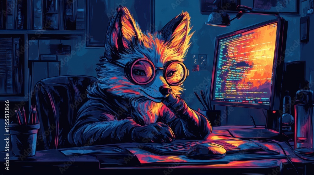 Debugging fuming fox with spectacles in tech startup environment Stock ...