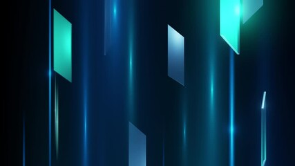 Wall Mural - futuristic abstract background featuring glowing geometric panels in shades of blue and green, symbo