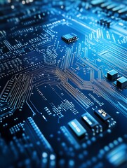 Aufkleber - Detailed Closeup of Electronic Circuit Board with Neon Highlights : Generative AI