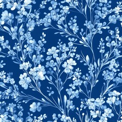 Wall Mural - A stunning modern abstract seamless pattern featuring flower silhouettes in a cyanotype style. This handmade print design is available as a stock illustration.