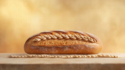 Fototapete - Minimalist bread loaf showcasing wheat grains with ample space for text and design elements. Generative AI