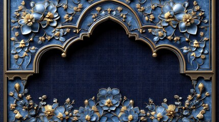 Wall Mural - Elegant Blue Gold Floral Arch Design Frame