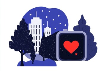 Aufkleber - A flat 2D design of a fitness tracker showing heart rate and steps walked, with simple clean lines and bright colors