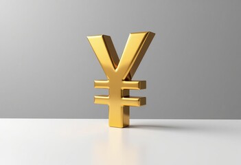 Wall Mural - Gold Yen Symbol on White Surface
