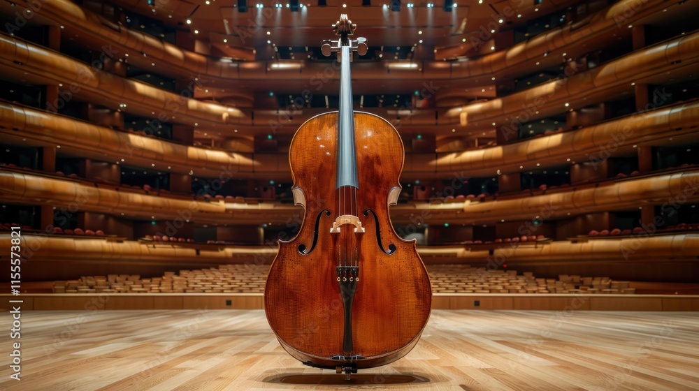 Cello on Concert Stage: A Symphony of Wood and Sound Stock Illustration ...