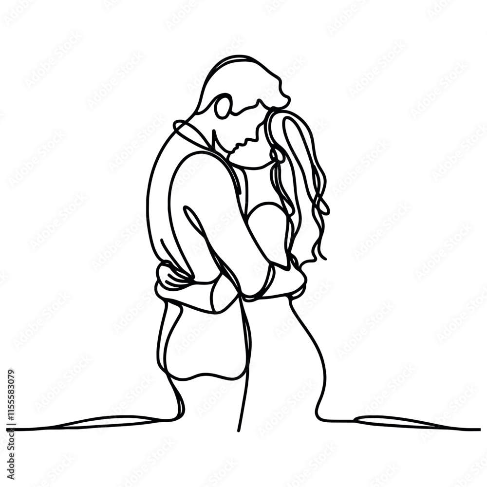 People embracing in continuous line art drawing style. One person ...