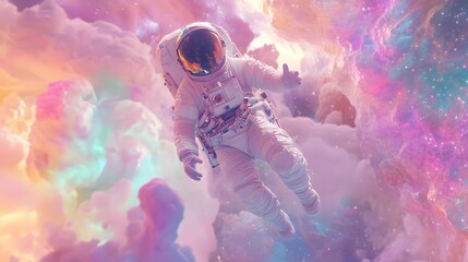 astronaut floating through colorful surreal galactic fantasy space
