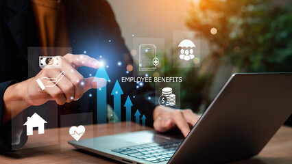 employee benefits and compensation strategy concept. employee benefits options on digital interface.