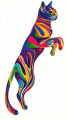 Wall Mural - A colorful, abstract depiction of a cat in a playful pose.
