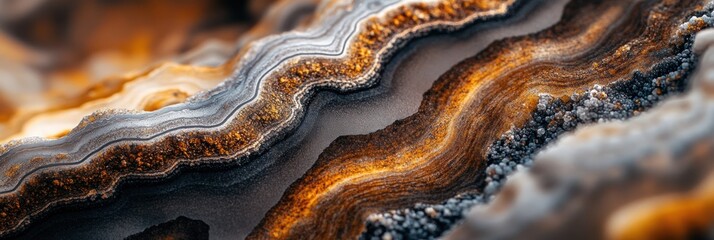 Poster - Close-up of agate's intricate, wavy layers in shades of orange, gray, and brown.
