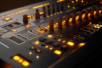 Leinwandbilder - Close-up of a futuristic music production console with illuminated controls and buttons.