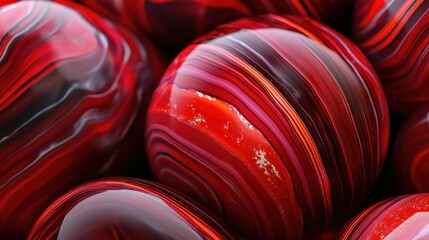 Fototapete - Close-up of red and black striped spheres with glossy surface.