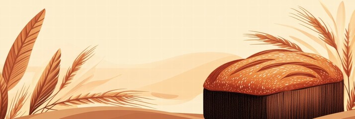 Fototapete - Minimalist bread loaf design with wheat grains and ample copy space for text or branding. Generative AI