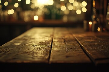 Poster - Rustic wooden table at night bar.