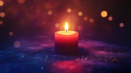Poster - Soft glow of a single lit candle surrounded by shimmering light in a darkened space. Generative AI