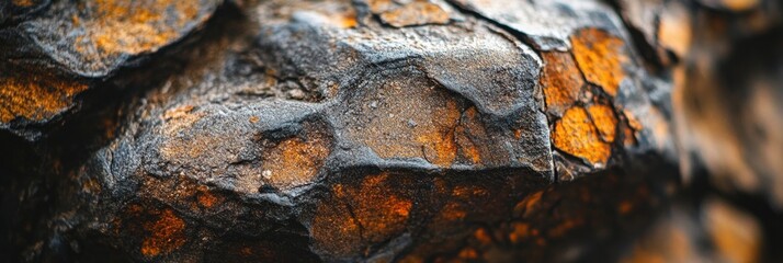 Poster - Close-up of dark gray and orange rock texture.
