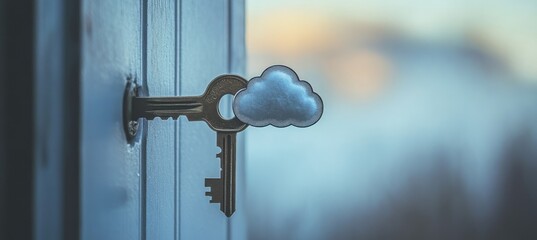 Poster - Cloud key in door lock, access, security.