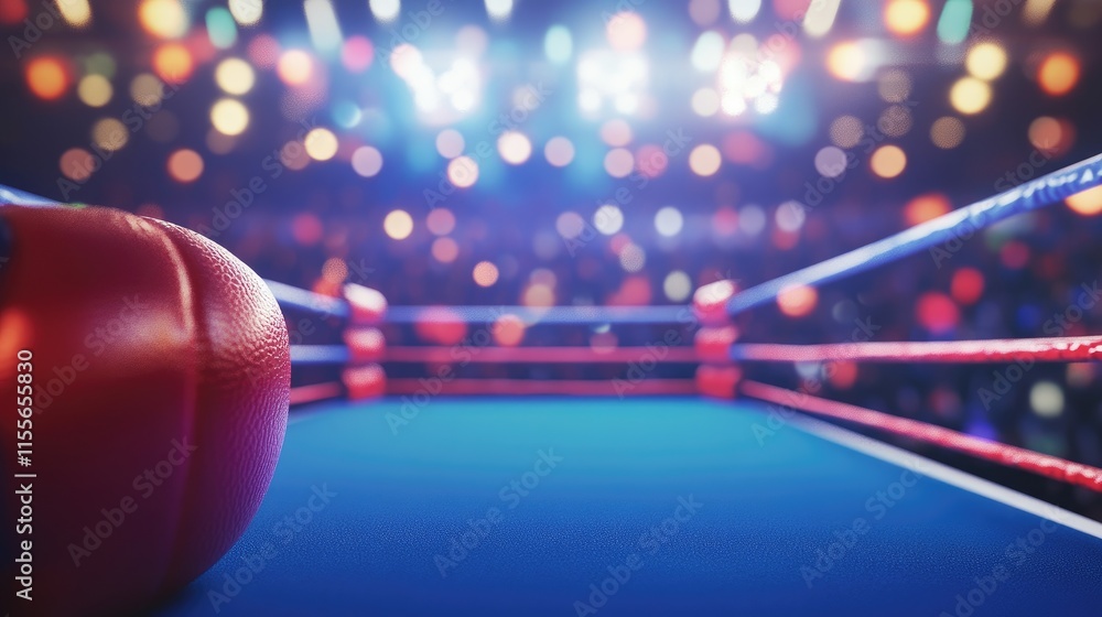 Boxing Ring in a Stadium Arena with Spotlights, Crowd, and Bokeh Effect ...