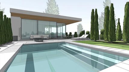 Poster - Modern house with swimming pool and landscaping design.