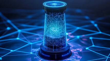 Hologram virtual reality programming. Virtual reality programming made of polygons, triangles, dots, and lines. Low-poly virtual reality programming structure of connections. Technology concept vector