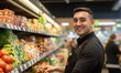 © EFA - A smiling worker arranging fresh produce in a grocery store aisle.
