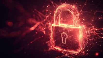 Poster - Glowing red padlock symbolizes digital security, data protection, and privacy.