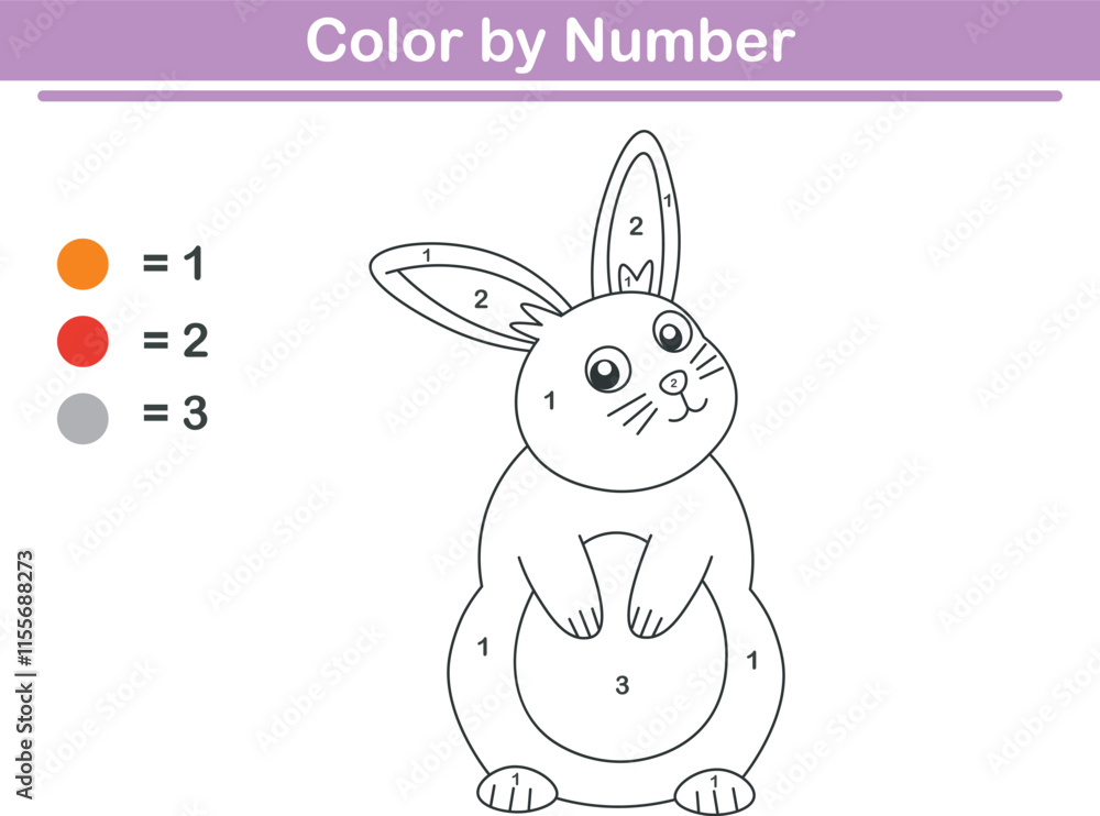 Color by numbers. Coloring page for kids. Coloring with cute rabbit ...