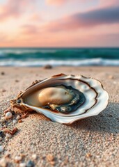 Beach Wallpaper of Oyster laying on beach with colorful pearl wallpaper background beach wallpaper summer wallpaper beach background tropical nature