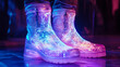 © Cavad - Hologram boots. Holographic projection boots. Flickering energy flux of particles. Scientific fashion design.